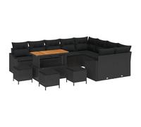 vidaXL Set di 13 divani da giardino con cuscino, nero, in polyrattan, in acacacia, 2 posti, con vano portaoggetti e cuscino, colore nero, in polyrattan, set da pranzo da giardino, set da 4 pezzi, con
