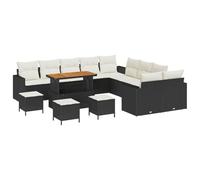 vidaXL Set di Sofà da Giardino 14 Pezzi con Cuscini Nero Polyrattan Panna Resistente alle Intemperie Durabile Mobili da Esterno Sedie Moderne 3 Posti Loveseat Due