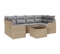 vidaXL Set di Sofà da Giardino 7 Pezzi con Cuscini - Rattan Polietilene Beige - Mobili da Patio Modulari per 5 Persone - Piedini Regolabili - Divano da Esterno Contemporaneo - Lounge Grigia Resisten
