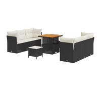 vidaXL Set di Sofà da Giardino 9 Pezzi con Cuscini Nero Polyrattan e Acacia per Uso Esterno Divano Modulare Posti a Sedere Mobili da Patio Loveseat Sezionale