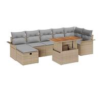 vidaXL Set di Sofà da Giardino a 8 Pezzi con Cuscini Beige in Polyrattan - Posti Eleganti per 5 Persone, Tessuto Resistente alle Intemperie e Spazio di Stoccaggio per Patio e Terrazza