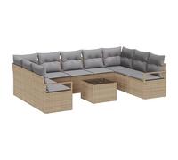 vidaXL Set di Sofà da Giardino da 10 Pezzi con Cuscini Beige in Polyrattan, 5 Posti, Elegante Grigio e Piedi Regolabili per Patii e Giardini, Mobili da Patio Modulare per Lounge Alfresco