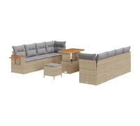 vidaXL Set di Sofà da Giardino da 11 Pezzi con Cuscini Polirattan Beige Acacia per Rilassarsi e Pranzare all'Aperto, Medium, Modular, Sezionale, Seating per Patios, Balconi, Mobili per Quattro Person