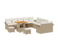 vidaXL Set di Sofà da Giardino da 13 Pezzi con Cuscini Beige in Rattan Sintetico e Acacia - Mobili Moderni per Patio, Lounge e Relax Estivo in Stile Minimalista