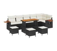 vidaXL Set di Sofà da Giardino in 10 Pezzi con Cuscini Nero Polyrattan Acacia Posti per 5 Mobili da Patio Quattro Persone Sezionale Loveseat