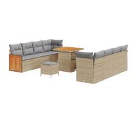 vidaXL Set di Sofà da Giardino in 11 Pezzi con Cuscini Beige in Rattan Sintetico e Acacia | Design Modulare, Resistente alle Intemperie e con Piedi Regolabili per Superfici Irregolari. Perfetto per