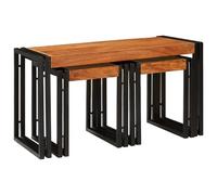 vidaXL Set di Tavolini Nesting Industriali in Legno di Acacia Ruggioso Marrone e Nero - Set da 3 per Interni e Esterni, Comprende 1 Tavolo Grande (82cm) e 2 Tavolini Robusti e Versatili Fatti a Mano