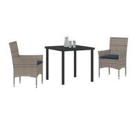 vidaXL Set di tavolo e sedie con cuscino 3 pcs Grigio Rattan in PE, Giardino e terrazza, set da pranzo rettangolare, mobili moderni, tavolo in rattan, sedie da patio, spazio all'aperto