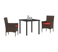 vidaXL Set di tavolo e sedie con cuscino 3 pcs Marrone Rattan in PE, Giardino e terrazza, set da pranzo rettangolare, mobili moderni, tavolo in rattan, sedie da patio, spazio all'aperto