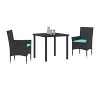vidaXL Set di tavolo e sedie con cuscino 3 pcs Nero Rattan in PE, Giardino e terrazza, set da pranzo rettangolare, mobili moderni, tavolo in rattan, sedie da patio, spazio all'aperto
