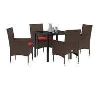 vidaXL Set di tavolo e sedie con cuscino 5 pcs Marrone Rattan in PE, Giardino e terrazza, set da pranzo rettangolare, mobili moderni, tavolo in rattan, sedie da patio, spazio all'aperto