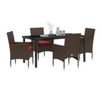 vidaXL Set di tavolo e sedie con cuscino 5 pcs Marrone Rattan in PE, Giardino e terrazza, set da pranzo rettangolare, mobili moderni, tavolo in rattan, sedie da patio, spazio all'aperto