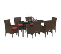 vidaXL Set di tavolo e sedie con cuscino 7 pcs Marrone Rattan in PE, Giardino e terrazza, set da pranzo rettangolare, mobili moderni, tavolo in rattan, sedie da patio, spazio all'aperto