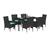 vidaXL Set di tavolo e sedie con cuscino 7 pcs Nero Rattan in PE, Giardino e terrazza, set da pranzo rettangolare, mobili moderni, tavolo in rattan, sedie da patio, spazio all'aperto