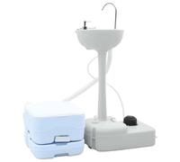 vidaXL Set di Toilette da Campeggio Portatile e Lavandino Blu Chiaro e Bianco. Perfetto per l'igiene all'aperto, Viaggi, Escursioni, e Avventure estive nella Natura.