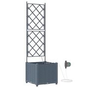 vidaXL Scatola di vasi grigio chiaro con traliccio, 40 x 142 cm, uso interno/esterno, intarsio decorativo, resistente ai raggi UV, in plastica sintetica, design moderno, sistema di irrigazione per