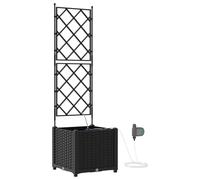 vidaXL Fioriera nera in plastica moderna 40 x 142 cm con trellis e sistema di irrigazione | Uso interno ed esterno, resistente ai raggi UV, finitura opaca testurizzata, fioriere, supporto per piante r
