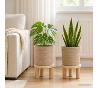 vidaXL Set di Vasi per Piante 2 pz Naturale Ø 21 x 21 cm