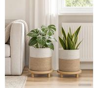 vidaXL Set di Vasi per Piante 2 pz Naturale e Bianco Ø 28 x 28 cm
