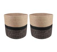 vidaXL Set di Vasi per Piante 2 pcs Naturale e Nero Ø 28 x 28 cm, Vasi cilindrici in juta eleganti, portavasi resistenti, accessori per interni ed esterni, decorazioni rustiche