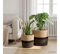 vidaXL Set di Vasi per Piante 2 pz Naturale e Nero Ø 28 x 28 cm