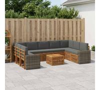 vidaXL Set divani 10 pcs Naturale e Antracite Legno di Acacia Massello, Mobili da giardino, divano outdoor moderno, set angolare per il patio e terrazza, resistente e confortevole