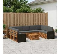 vidaXL Set divani 10 pcs Naturale e Antracite Legno di Acacia Massello, Mobili da giardino, divano outdoor moderno, set angolare per il patio e terrazza, resistente e confortevole