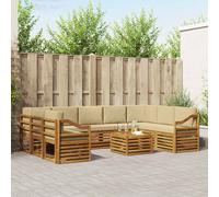 vidaXL Set divani 10 pcs Naturale e Beige Legno di Acacia Massello