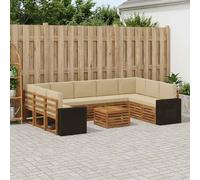 vidaXL Set divani 10 pcs Naturale e Beige Legno di Acacia Massello, Mobili da giardino, divano outdoor moderno, set angolare per il patio e terrazza, resistente e confortevole
