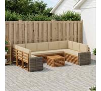 vidaXL Set divani 10 pcs Naturale e Beige Legno di Acacia Massello, Divano Sezionale Moderno per Giardino, Set Resistente per Esterni, Arredamento Patio per Comfort e Stile