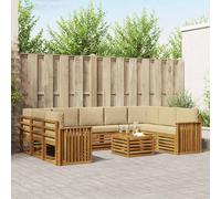 vidaXL Set divani 10 pcs Naturale e Beige Legno di Acacia Massello, Divano Sezionale Moderno per Giardino, Set Resistente per Esterni, Arredamento Patio per Comfort e Stile
