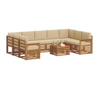 vidaXL Set divani 10 pcs Naturale e Beige Legno di Acacia Massello, Divano Sezionale Moderno per Giardino, Set Resistente per Esterni, Arredamento Patio per Comfort e Stile