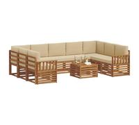 vidaXL Set divani 10 pcs Naturale e Beige Legno di Acacia Massello, Divano Sezionale Moderno per Giardino, Set Resistente per Esterni, Arredamento Patio per Comfort e Stile