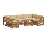 vidaXL Set divani 10 pcs Naturale e Beige Legno di Acacia Massello, Divano Sezionale Moderno per Giardino, Set Resistente per Esterni, Arredamento Patio per Comfort e Stile