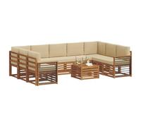 vidaXL Set divani 10 pcs Naturale e Beige Legno di Acacia Massello, Divano Sezionale Moderno per Giardino, Set Resistente per Esterni, Arredamento Patio per Comfort e Stile