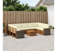 vidaXL Set divani 10 pcs Naturale e Crema Legno di Acacia Massello