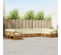 vidaXL Set divani 10 pcs Naturale e Crema Legno di Acacia Massello, Divano Giardino Moderno, Set Lounge Resistente per Patio, Comodo per il Tuo Terrazzo e Stile