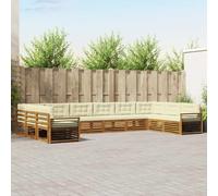vidaXL Set divani 10 pcs Naturale e Crema Legno di Acacia Massello, Divano Giardino Moderno, Set Lounge Resistente per Patio, Comodo per il Tuo Terrazzo e Stile