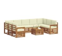vidaXL Set divani 10 pcs Naturale e Crema Legno di Acacia Massello, Divano Sezionale Moderno per Giardino, Set Resistente per Esterni, Arredamento Patio per Comfort e Stile