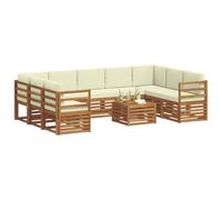 vidaXL Set divani 10 pcs Naturale e Crema Legno di Acacia Massello, Divano Sezionale Moderno per Giardino, Set Resistente per Esterni, Arredamento Patio per Comfort e Stile