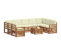 vidaXL Set divani 10 pcs Naturale e Crema Legno di Acacia Massello, Divano Sezionale Moderno per Giardino, Set Resistente per Esterni, Arredamento Patio per Comfort e Stile