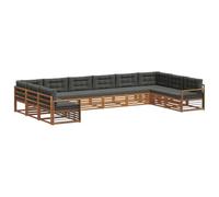vidaXL Set divani 11 pcs Naturale e Antracite Legno di Acacia Massello, Divano Giardino Moderno, Set Lounge Resistente per Patio, Comodo per il Tuo Terrazzo e Stile