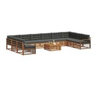 vidaXL Set divani 11 pcs Naturale e Antracite Legno di Acacia Massello, Divano da giardino, moderno e accogliente, mobile sezionale per il patio, robusto e comodo