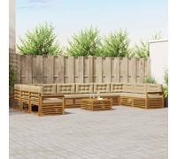 vidaXL Set divani 11 pcs Naturale e Beige Legno di Acacia Massello, Divano da Giardino, Mobili Sezionali Resistenti per Esterni, Set Comfort per Patio e Terrazzo