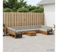 vidaXL Set divani con cuscino 11 pcs Legno di Acacia Massello, Divano da giardino, moderno e accogliente, mobile sezionale per il patio, robusto e comodo