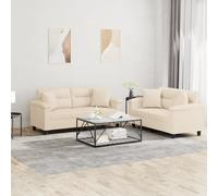 vidaXL Set Divani 2 pz con Cuscini Beige in Tessuto Microfibra