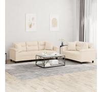 vidaXL Set Divani 2 pz con Cuscini Beige in Tessuto Microfibra