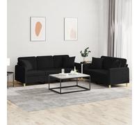 vidaXL Set Divani 2 pz con Cuscini Nero in Tessuto