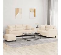 vidaXL Set Divani 3 pz con Cuscini Beige in Tessuto Microfibra