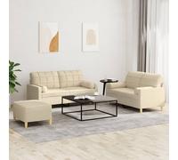 vidaXL Set Divani 3 pz con Cuscini Crema in Tessuto